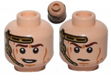 Light Nougat Minifig, Head Dual Sided Gold Headset, Smile / Determined Pattern (SW Anakin) - Stud Recessed