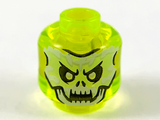 Trans-Neon Green Minifigure, Head Alien Ghost with White and Yellowish Green Skull Face and Fangs Pattern - Vented Stud