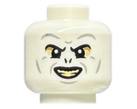 White Minifigure, Head Alien with HP Voldemort Black Eyebrows and Nostrils, Light Bluish Gray Wrinkles, Dark Tan and Tan Eye Shadow, Open Mouth Smile with Bright Light Yellow Teeth Pattern - Vented Stud
