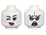 White Minifigure, Head Dual Sided Female Medium Lavender Cheek Lines, Magenta Lips, Medium Blue Eye Shadow, Winking / Red Eyes Angry Pattern - Vented Stud
