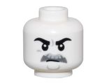 White Minifigure, Head Black Eyebrows, Light Bluish Gray and Dark Bluish Gray Moustache, and Round Chin Outline Pattern - Vented Stud