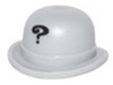 Light Bluish Gray Minifig, Headgear Hat, Bowler with Black Question Mark Pattern