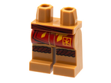 Medium Nougat Hips and Legs with Dark Red Sash and Knee Wrap, Red Robe End with Bright Light Orange Flame and Ninjago Logogram 'K' Pattern