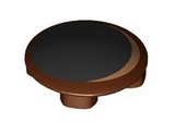 Reddish Brown Plate, Round 2 x 2 with Rounded Bottom with Black Circle with Medium Nougat Crescent Pattern (Rocket Raccoon Eye)