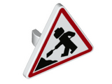 White Road Sign 2 x 2 Triangle with Open O Clip with Minifigure Worker and 1 Pile Pattern