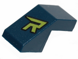 Dark Blue Slope 45 2 x 1 with Cutout without Stud with Lime 'R' Pattern