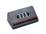 Dark Bluish Gray Slope 30 1 x 2 x 2/3 with Black and Red Stripes and White Audi Logo Pattern