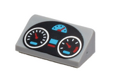 Light Bluish Gray Slope 30 1 x 2 x 2/3 with Black Oval Dashboard with Silver, Medium Azure and Red Gauges Pattern