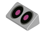 Light Bluish Gray Slope 30 1 x 2 x 2/3 with Black and Dark Bluish Gray Eyes with Dark Pink Pupils Pattern (Super Mario Scaredy Rat)