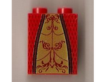 Red Slope 65 2 x 2 x 2 with Bottom Tube with Minifigure Dress / Skirt / Robe, Gold Panel with Dark Red Trim and Background Pattern