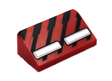 Red Slope 30 1 x 2 x 2/3 with Black Diagonal Stripes and 2 Silver and White Rectangles Pattern