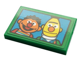 Green Tile 2 x 3 with Picture of Ernie and Bert on Dark Azure Background Pattern (Sticker) - Set 21324