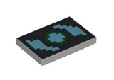 Light Bluish Gray Tile 2 x 3 with Pixelated Medium Azure and Dark Green Swirl on Black Background Pattern (Minecraft Shield)