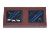 Reddish Brown Tile 2 x 4 with Black Windows, Blue Striped Reflections, Dark Bluish Gray Cracks, and White Ants Pattern (Sticker) - Set 76266