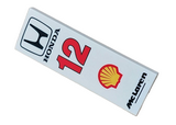 White Tile 2 x 6 with Black 'McLaren' and 'HONDA', Yellow Shell Logo and Red '12' Pattern