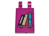 Magenta Tile, Modified 2 x 3 with 2 Open O Clips with Copper Shelf and Dark Turquoise, Tan, and Dark Purple Books Pattern (Sticker) - Set 43213