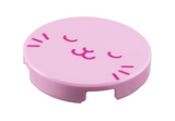 Bright Pink Tile, Round 2 x 2 with Bottom Stud Holder with Magenta Sleeping Cat Face Pattern