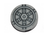 Light Bluish Gray Tile, Round 2 x 2 with Bottom Stud Holder with Black SW TIE Bomber Pattern