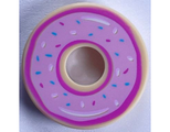 Tan Tile, Round 2 x 2 with Hole with Bright Pink Donut Frosting and Sprinkles Pattern