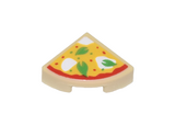 Tan Tile, Round 1 x 1 Quarter with Pizza Slice with Green Basil Leaves and White Mozzarella Cheese Pattern