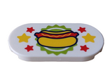 White Tile, Round 2 x 4 Oval with Hotdog on Lime Planet Background with Yellow and Red Stars Pattern