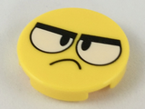 Yellow Tile, Round 2 x 2 with Bottom Stud Holder with Large White Angry Eyes and Frown Pattern