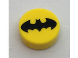 Yellow Tile, Round 1 x 1 with Black Bat Batman Logo Pattern