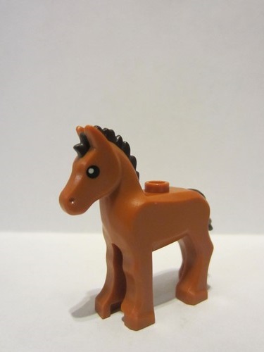 lego 2022 animal 82445pb01 Horse Dark Orange, Foal with 1 Stud on Back, Dark Brown Mane and Tail, Black Eyes with Glints Pattern 