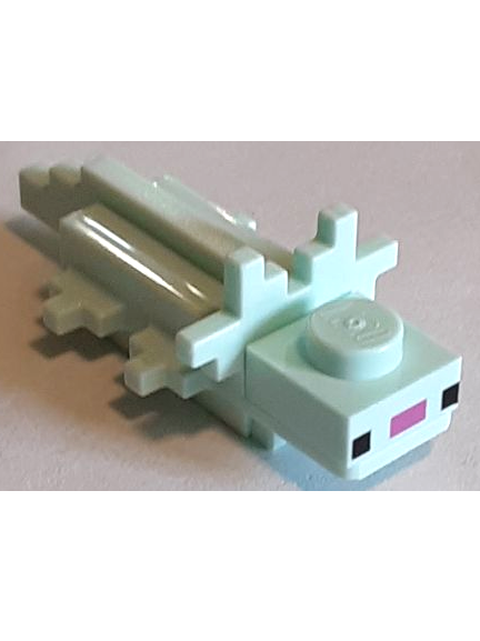 lego 2023 animal mineaxolotl04 Axolotl Light Aqua, Minecraft Axolotl with Dark Pink Nose - Brick Built 