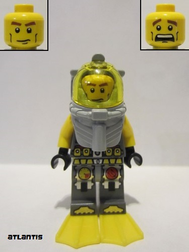 lego 2011 mini figurine atl016 Atlantis Diver 1 Axel - With Yellow Flippers and Trans-Yellow Visor 