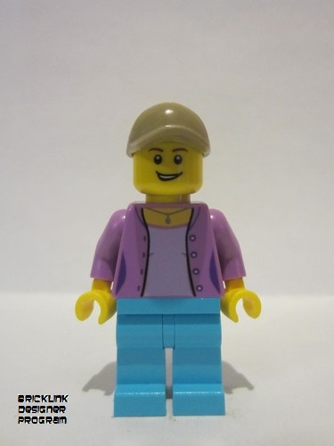 lego 2019 mini figurine bdp017 Skyline Express Woman Medium Lavender Jacket, Medium Azure Legs, Dark Tan Cap 