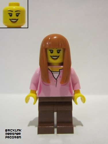 lego 2019 mini figurine bdp019 Skyline Express Woman Bright Pink Top, Reddish Brown Legs, Dark Orange Hair 