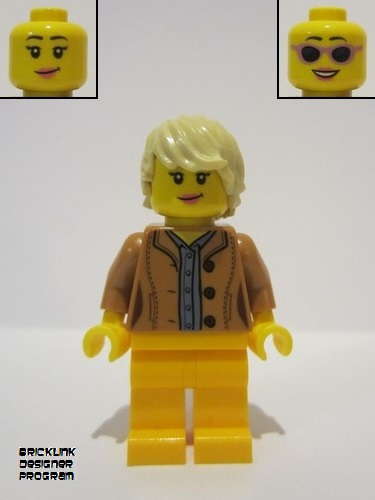 lego 2022 mini figurine adp046 Citizen Female, Medium Nougat Jacket, Bright Light Orange Legs, Tan Hair 