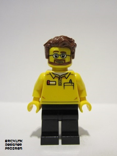 lego 2022 mini figurine adp053 LEGO Store Employee Black Legs, Beard and Glasses, Reddish Brown Tousled Hair 
