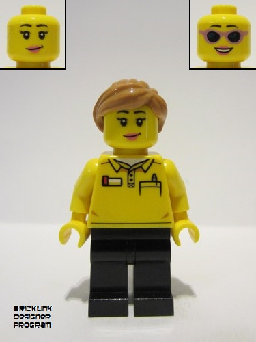lego 2022 mini figurine adp055 LEGO Store Employee Female, Ponytail, Black Legs 