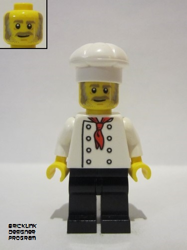 lego 2022 mini figurine bdp033 Chef White Torso with 8 Buttons, No Wrinkles Front or Back, Black Legs, White Chef Toque 