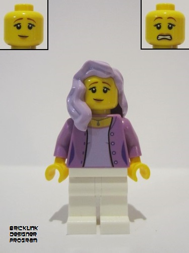 lego 2022 mini figurine bdp036 Citizen Female, Medium Lavender Jacket, White Legs, Lavender Mid-Length Hair 