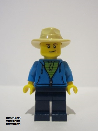 lego 2022 mini figurine bdp039 Fisherman Dark Azure Jacket, Dark Blue Legs, Tan Fedora Hat 