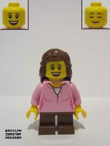 lego 2022 mini figurine bdp041 Girl Bright Pink Top, Reddish Brown Legs, Reddish Brown Long Hair 
