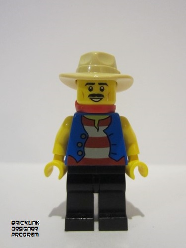 lego 2022 mini figurine bdp043 Gondolier Red and White Striped Shirt and Blue Vest, Black Legs, Tan Fedora Hat, Red Bandana 