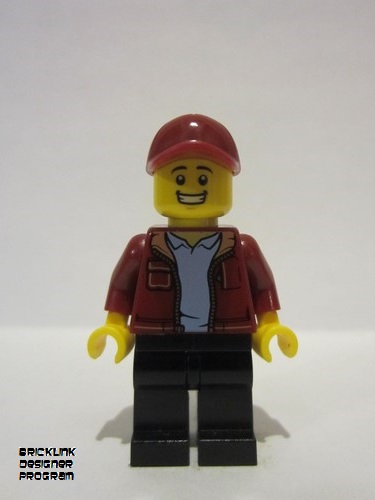 lego 2022 mini figurine bdp044 Citizen Male, Dark Red Jacket, Black Legs, Dark Red Cap 