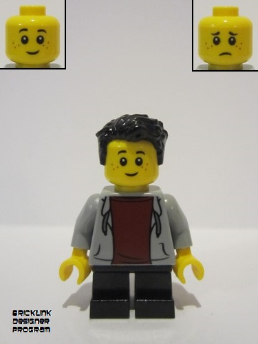 lego 2022 mini figurine bdp045 Boy Light Bluish Gray Hoodie, Black Legs, Black Hair 