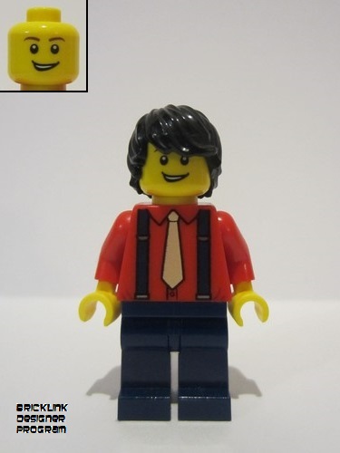 lego 2022 mini figurine bdp047 Pianist Male, Red Shirt with Tan Tie, Dark Blue Legs, Black Hair 
