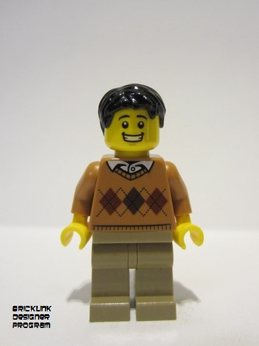lego 2022 mini figurine bdp054 Father Medium Nougat Argyle Sweater, Dark Tan Legs 
