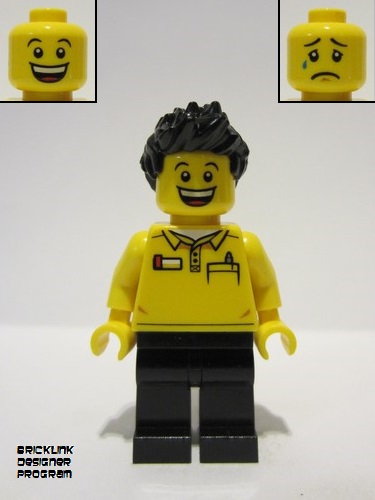 lego 2022 mini figurine bdp057 LEGO Store Employee Black Legs and Spiked Hair 