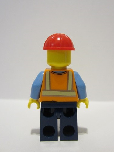 lego 2023 mini figurine adp062 Construction Worker Female, Orange Safety Vest with Reflective Stripes, Dark Blue Legs, Red Construction Helmet (Crane Operator) 