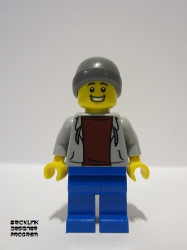 lego 2023 mini figurine bdp066 Sportsman Light Bluish Gray Hoodie, Blue Legs, Dark Bluish Gray Beanie Hat 