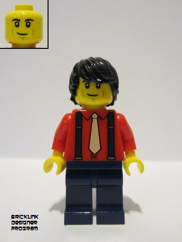 lego 2023 mini figurine bdp070 Boyfriend Red Shirt with Tan Tie, Dark Blue Legs, Black Tousled Hair 