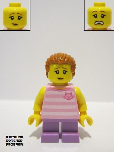 lego 2023 mini figurine bdp081 Girl Bright Pink T-Shirt with Stripes, Medium Lavender Short Legs 