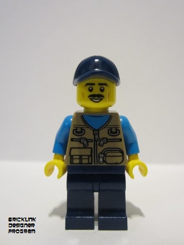 lego 2023 mini figurine bdp085 Citizen Male - Dark Tan Vest over Dark Azure Shirt, Dark Blue Legs, Dark Blue Cap 